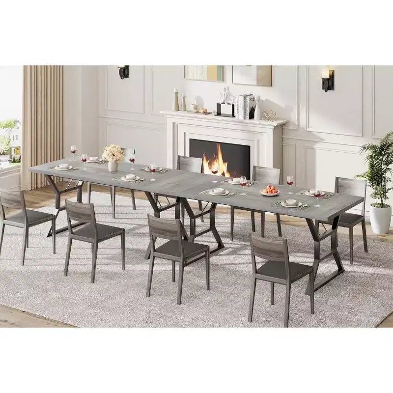 Tavolo da pranzo lungo industriale da 70,9 pollici stile farmhouse per 6-8 persone, piano in legno ingegnerizzato e struttura in ferro, design a intaglio per cucina, sala da pranzo