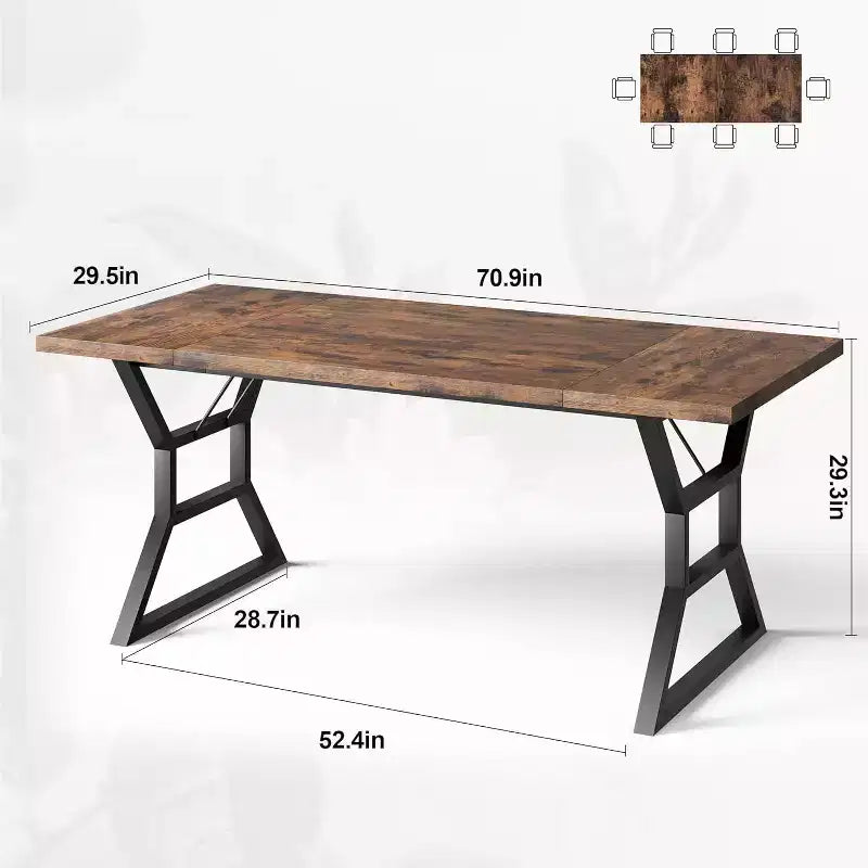 Tavolo da pranzo lungo industriale da 70,9 pollici stile farmhouse per 6-8 persone, piano in legno ingegnerizzato e struttura in ferro, design a intaglio per cucina, sala da pranzo