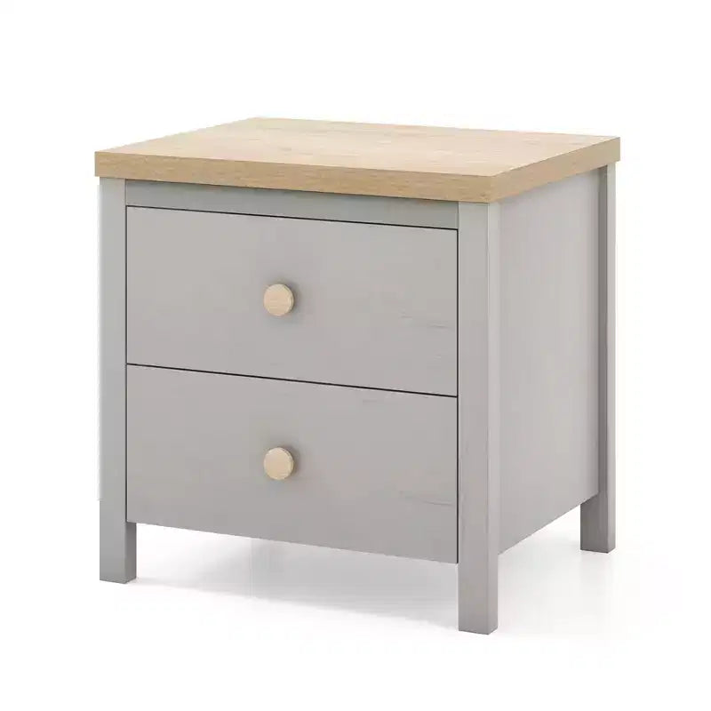 Comodino Fattoria Tavolino Laterale/Finale con Gambe in Legno Massello e 2 Cassetti per Camera da Letto