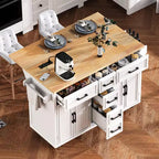 Isola da Cucina con Anta a Ribalta, Carrello da Cucina su Ruote con Ante, Cassetti e Presa di Corrente per Sala da Pranzo