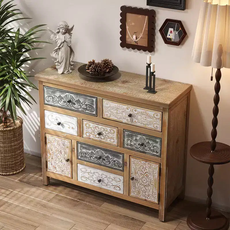 Cassettiera Vintage Lira da 99,95 cm con 7 Cassetti e 2 Ante