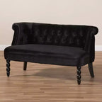 Divanetto a 2 posti in velluto nero stile vittoriano lino: elegante poliestere, design capitonné, struttura in legno