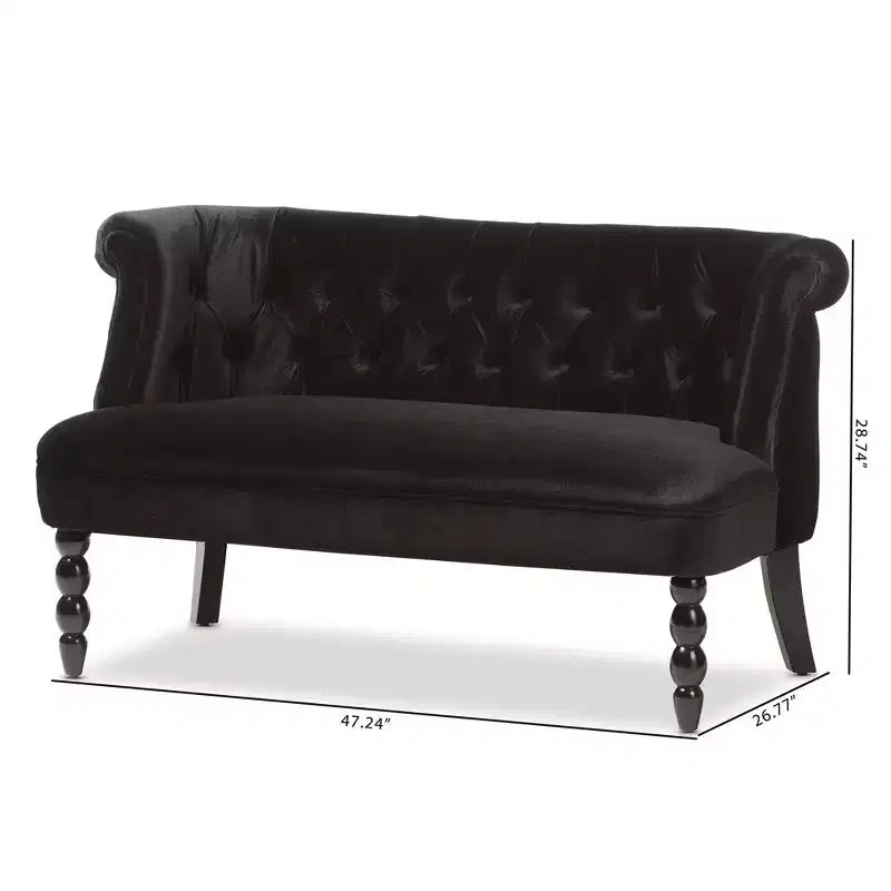 Divanetto a 2 posti in velluto nero stile vittoriano lino: elegante poliestere, design capitonné, struttura in legno