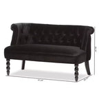 Divanetto a 2 posti in velluto nero stile vittoriano lino: elegante poliestere, design capitonné, struttura in legno