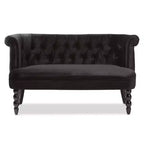 Divanetto a 2 posti in velluto nero stile vittoriano lino: elegante poliestere, design capitonné, struttura in legno