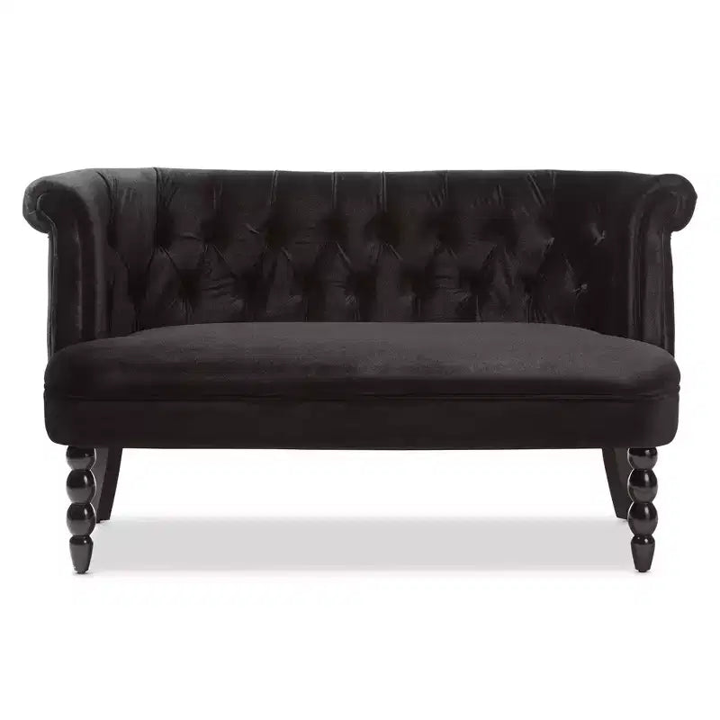 Divanetto a 2 posti in velluto nero stile vittoriano lino: elegante poliestere, design capitonné, struttura in legno