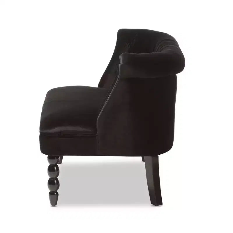 Divanetto a 2 posti in velluto nero stile vittoriano lino: elegante poliestere, design capitonné, struttura in legno