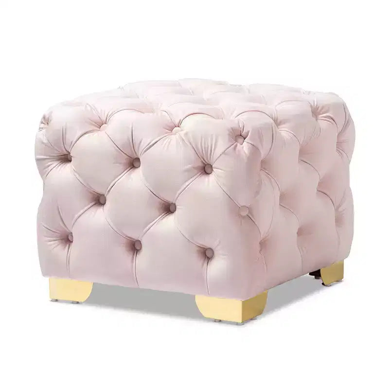 Avara Pouf Imbottito Rivestito in Velluto Rosa