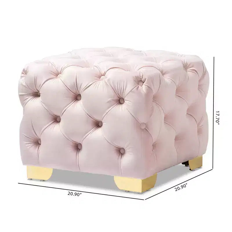 Avara Pouf Imbottito Rivestito in Velluto Rosa