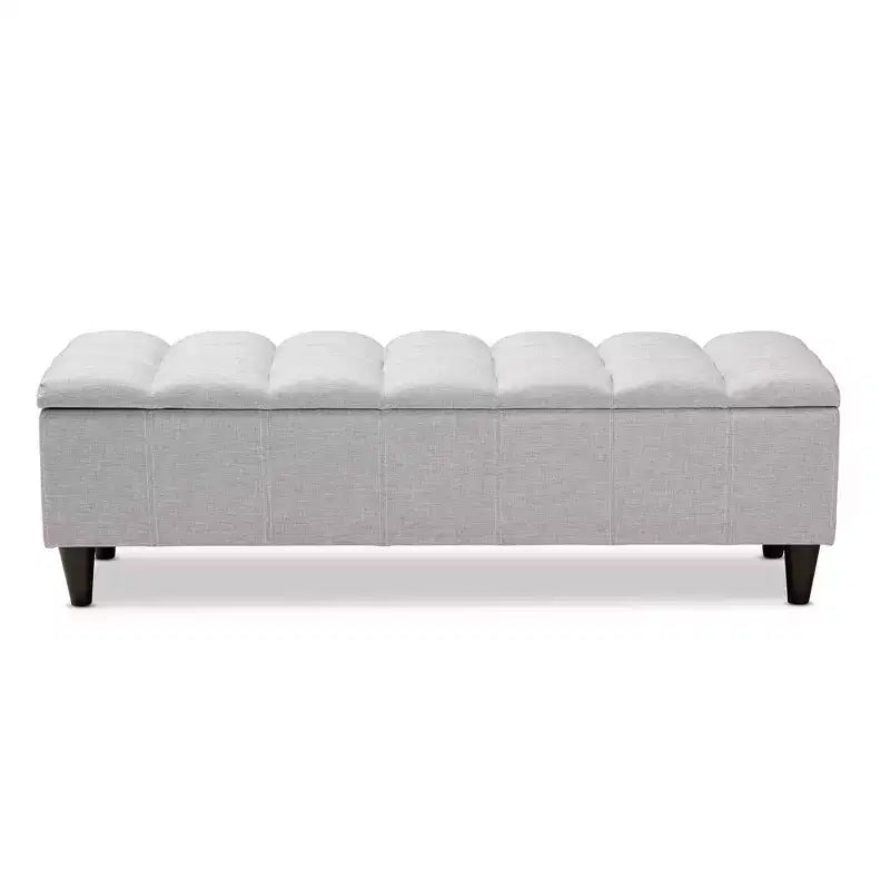 Brette Panca contenitore in legno rifinito ottoman beige grigiastro: Moderno di metà secolo, trapuntato, telaio in legno di gomma, capacità 113 kg
