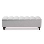 Brette Panca contenitore in legno rifinito ottoman beige grigiastro: Moderno di metà secolo, trapuntato, telaio in legno di gomma, capacità 113 kg