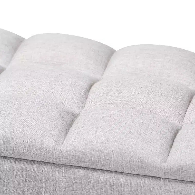 Brette Panca contenitore in legno rifinito ottoman beige grigiastro: Moderno di metà secolo, trapuntato, telaio in legno di gomma, capacità 113 kg