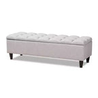 Brette Panca contenitore in legno rifinito ottoman beige grigiastro: Moderno di metà secolo, trapuntato, telaio in legno di gomma, capacità 113 kg