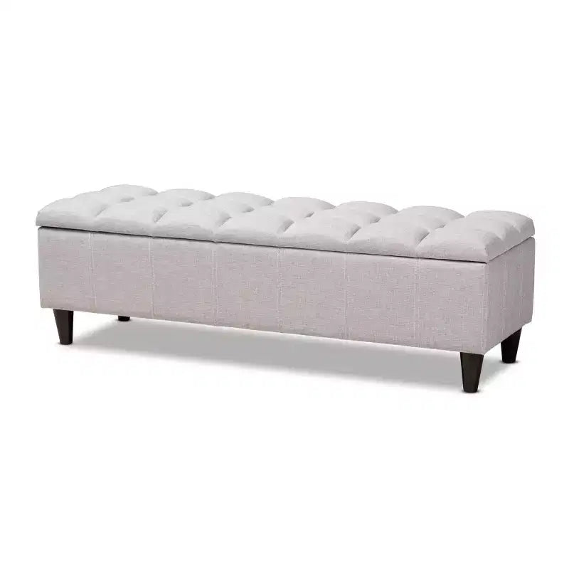 Brette Panca contenitore in legno rifinito ottoman beige grigiastro: Moderno di metà secolo, trapuntato, telaio in legno di gomma, capacità 113 kg