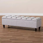 Brette Panca contenitore in legno rifinito ottoman beige grigiastro: Moderno di metà secolo, trapuntato, telaio in legno di gomma, capacità 113 kg