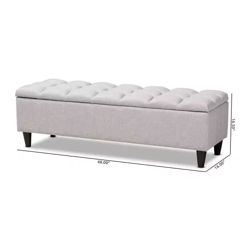 Brette Panca contenitore in legno rifinito ottoman beige grigiastro: Moderno di metà secolo, trapuntato, telaio in legno di gomma, capacità 113 kg
