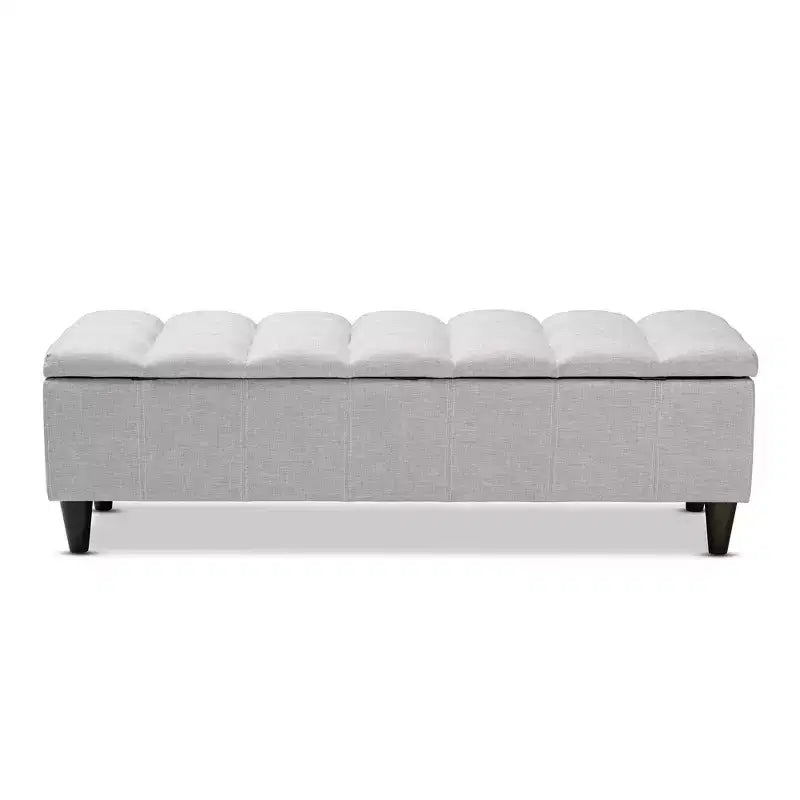 Brette Panca contenitore in legno rifinito ottoman beige grigiastro: Moderno di metà secolo, trapuntato, telaio in legno di gomma, capacità 113 kg
