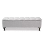 Brette Panca contenitore in legno rifinito ottoman beige grigiastro: Moderno di metà secolo, trapuntato, telaio in legno di gomma, capacità 113 kg