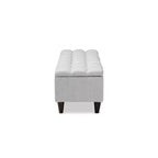Brette Panca contenitore in legno rifinito ottoman beige grigiastro: Moderno di metà secolo, trapuntato, telaio in legno di gomma, capacità 113 kg