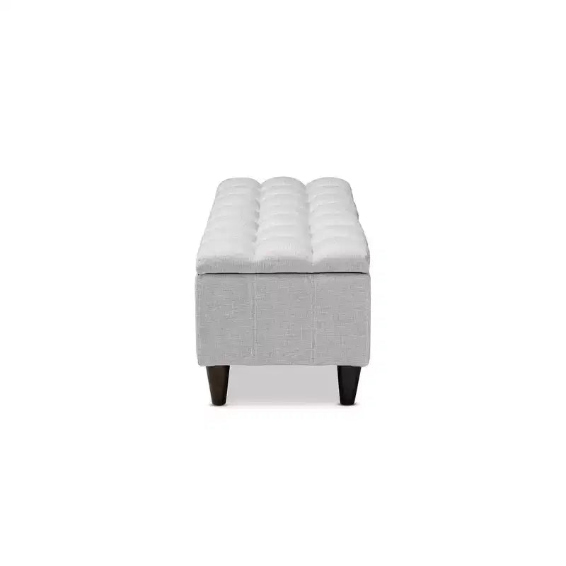Brette Panca contenitore in legno rifinito ottoman beige grigiastro: Moderno di metà secolo, trapuntato, telaio in legno di gomma, capacità 113 kg
