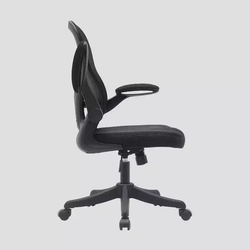 Sedia da ufficio con schienale in rete e braccioli ribaltabili Nera: Ergonomica, Regolabile, Girevole, Telaio in nylon