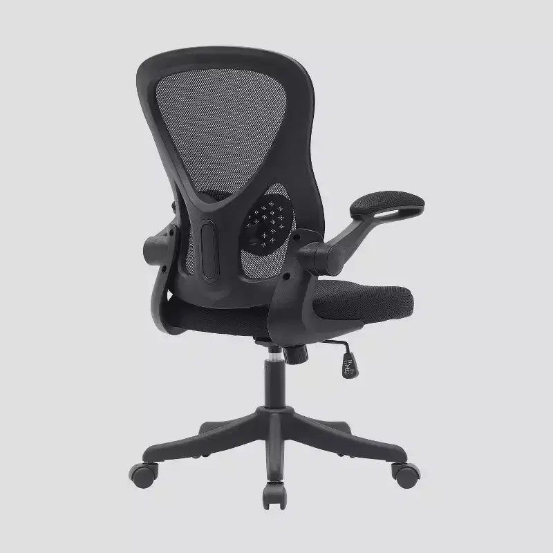 Sedia da ufficio con schienale in rete e braccioli ribaltabili Nera: Ergonomica, Regolabile, Girevole, Telaio in nylon