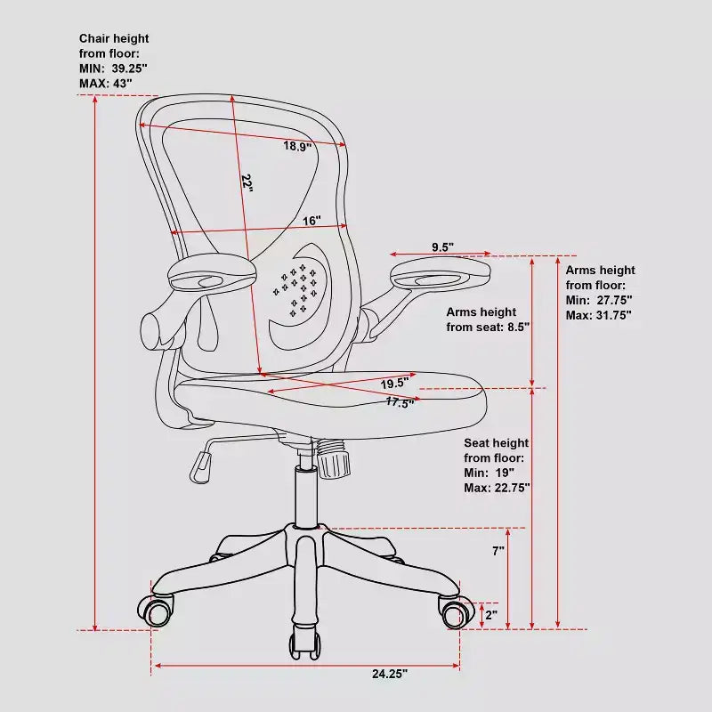 Sedia da ufficio con schienale in rete e braccioli ribaltabili Nera: Ergonomica, Regolabile, Girevole, Telaio in nylon