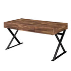 Marganza Computer Desk Beige/Black - HOMES: Inside + Out: Industrial Style, 59" Width, Steel Frame, 3 Drawers, USB Ports