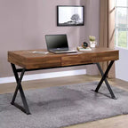 Scrivania per Computer Marganza Beige/Nero: Stile Industriale, Larghezza 150 cm, Struttura in Acciaio, 3 Cassetti, Porte USB
