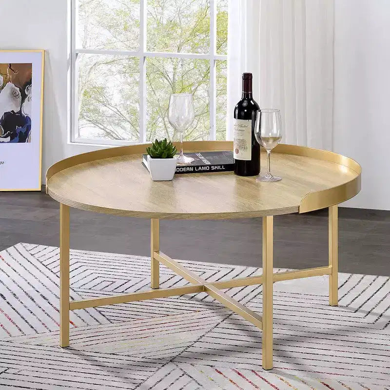 Tavolino Mithea piano in rovere/finitura oro