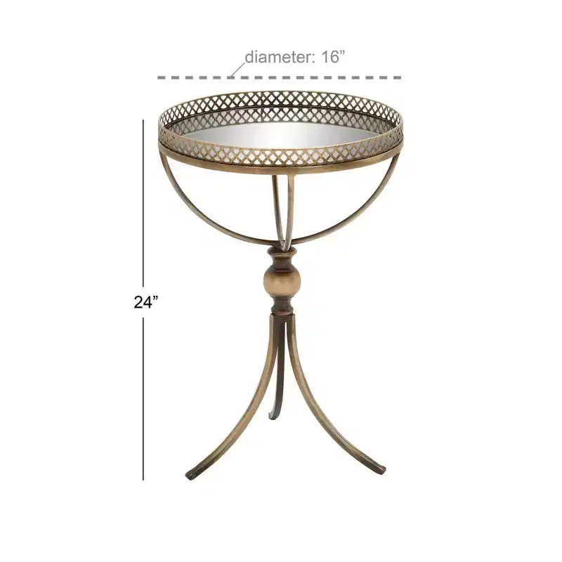 Tavolo rotondo con piedistallo in metallo e vetro color oro