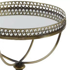 Tavolo rotondo con piedistallo in metallo e vetro color oro