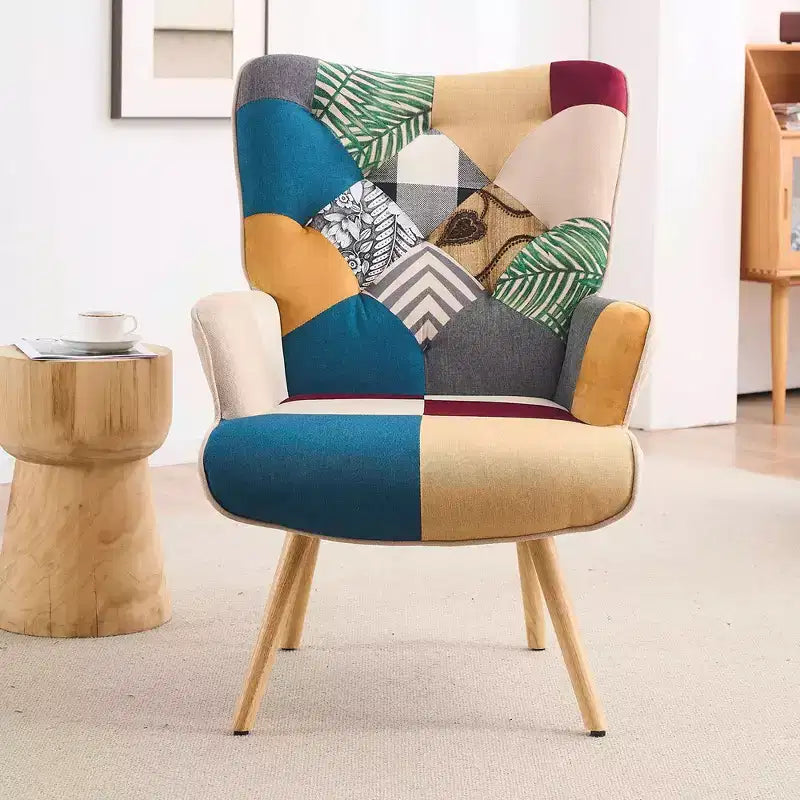 Poltrona accent imbottita Wingback e Sedia a dondolo con gambe e dondoli in legno di gomma