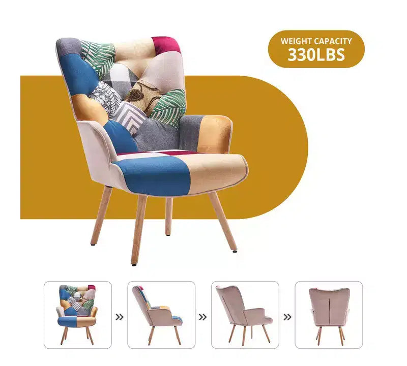 Poltrona accent imbottita Wingback e Sedia a dondolo con gambe e dondoli in legno di gomma