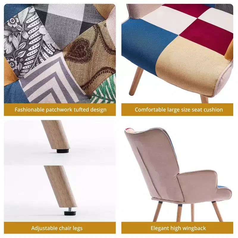 Poltrona accent imbottita Wingback e Sedia a dondolo con gambe e dondoli in legno di gomma