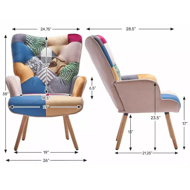 Poltrona accent imbottita Wingback e Sedia a dondolo con gambe e dondoli in legno di gomma